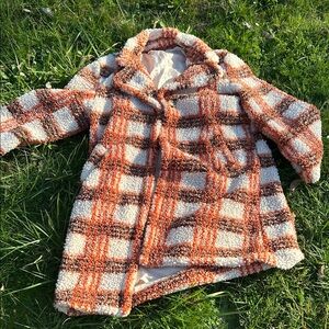 Plaid Teddy Knee Length Coat